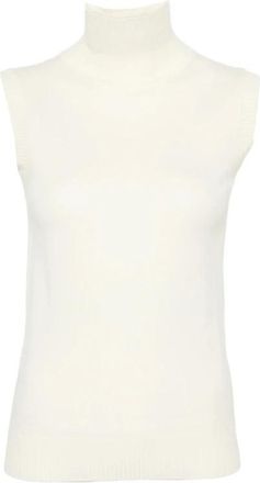 Sportmax Vertigo Mouwloze Turtleneck - Dames - Coltruien - Beige - M - Wol - Truien & Vesten