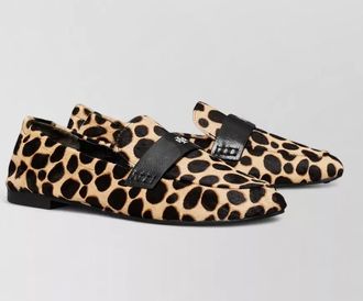Tory Burch round toe animal print leather loafers