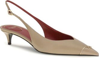 Valentino Garavani Womens Vlogo Signature Kitten-Heel Slingback Heel Beige Calf Leather Bos