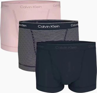 Calvin Klein Mens 3-Pack Cotton Classics Stripe Boxer Trunks, Pink/Black - Size: 35/34/32