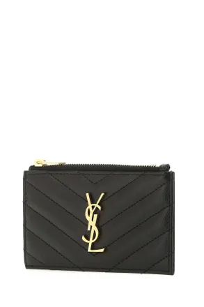 Saint Laurent Womens Black Leather Card Holder 1000 Portafogli Wallet