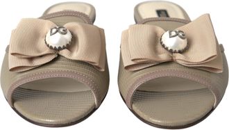 Dolce & Gabbana Beige Logo Pearl Flats Sandals Slides Womens Shoes