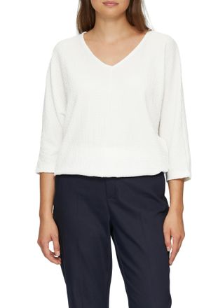 s.Oliver 3/4-Arm-Shirt S.OLIVER, Damen, Gr. 34, beige (ecru), Obermaterial: 98% Polyester, 2% Elasthan, Strukturmuster, regular fit taillenbedeckt, V-Ausschnit