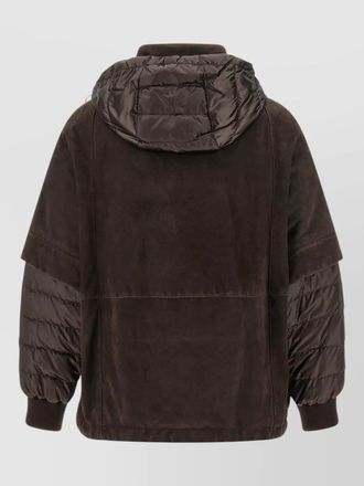 Moorer suede quilted hooded asymmetric 2-in-1 jacket