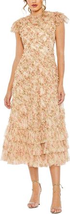 Mac Duggal Mesh Ruffle Tiered A-Line Dress