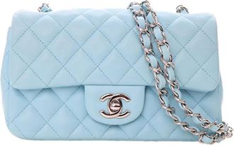 Chanel Borsa a tracolla rettangolare Classic mini in pelle di agnello 2021 - Blu