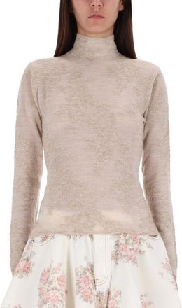 Ganni Beige Solid Mock Collar Sweater