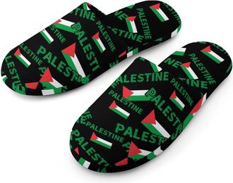 Generic Palestine Flag Mens Cozy Memory Foam Slippers Warm Cotton House Shoes Comfy Slipper for Indoor Outdoor