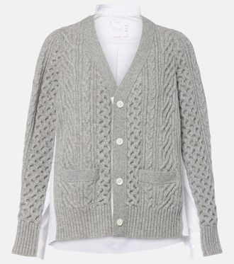 sacai Cable-knit wool and poplin cardigan