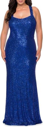 La Femme Stretch Lace Plus Size Dress with Criss Cross Back in Royal Blue at Nordstrom, Size 16W
