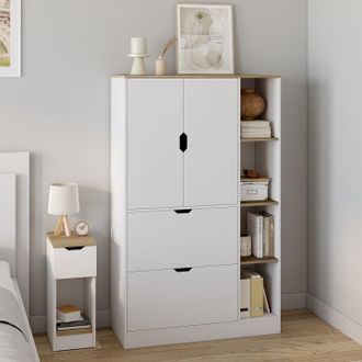 IDMarket Mueble Nouk De 80 Cm De Ancho Para Oficina, Dormitorio O Pasillo Con 3 Puertas Y 2 Cajones En Blanco Y Madera