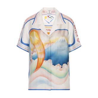 Casablanca Overhemden, Dames, Veelkleurig, S, Fuji Dream Short Sleeve Silk Shirt