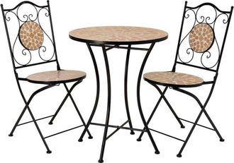 Wanderlust Deco Conjunto Mesa Y 2 Sillas De Mosaico Y Forja Negro, Mesa:d60x75h-silla(2):d38x46-90h