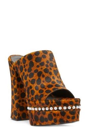 Stuart Weitzman Sky High Faux Pearl Genuine Calf Hair Slide Sandal in Toffee at Nordstrom Rack, Size 6.5