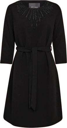 Mos Mosh Elegante Zwarte Jurk met Kralendetail - Dames - Casual kleedjes - Zwart - S - Leer - Kleedjes