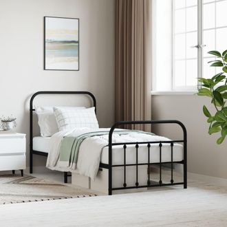 vidaXL Estructura Cama Sin Colch&oacute;n Con Estribo Metal Negro 90x190 Cm Vidaxl