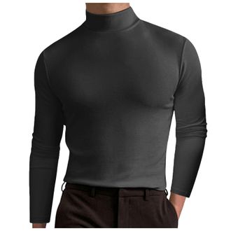 Generic Men Turtleneck Shirts Long Sleeved T Shirts Solid Color Tops Men Casual Sports T-Shirt Activewear Shirts (Grey, XL)
