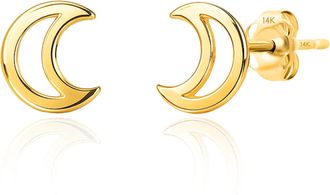 MAX + STONE 14k Yellow Gold Crescent Moon Stud Earrings with Push Backs