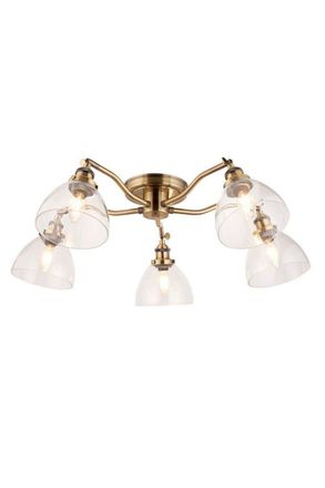 Netlighting Hansen Multi Arm Glass Semi Flush Ceiling Lamp Antique Brass Plate Glass in Gold