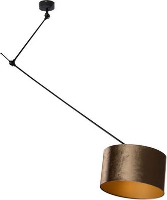QAZQA Cl&aacute;sico/antiguo L&aacute;mpara Colgante Negra Con Pantalla De Terciopelo Bronce 35cm - Blitz Terciopelo /textil /acero Redonda Adecuado Para Led Max. 1 X 60 