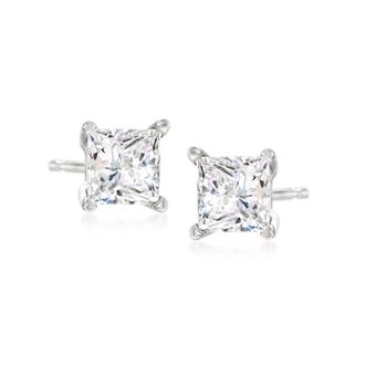 Ross-Simons Princess-Cut CZ Stud Earrings in 14kt White Gold