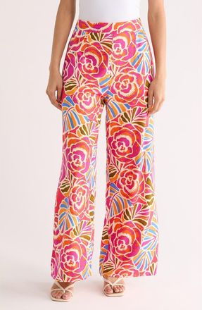 Sugarlips Nomi Floral Elena Wide Leg Pants in Pink-Orange-Blue at Nordstrom, Size X-Small