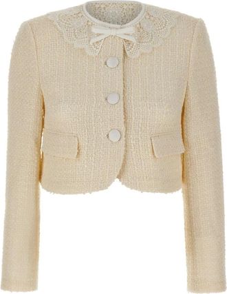 Self Portrait Boucl&eacute; Jas met kanten kraag - Dames - Blazers - Beige - 2XS - Jassen