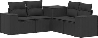 vidaXL Juego De Sof&aacute; 5 Uds. Negro Rat&aacute;n Sint&eacute;tico Y Acero Vidaxl