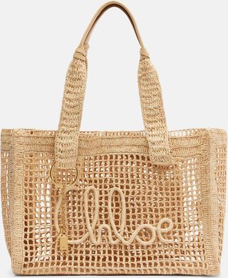 Chlo&eacute; Summer Banana East-West raffia tote bag