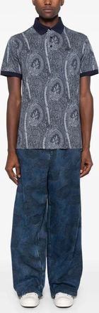 Etro Etro Mens All-over Foliage Cotton Polo Shirt - Dark Blue - Size Medium