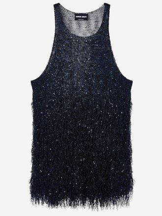 Giorgio Armani Lurex jersey top met franjes