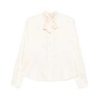 Forte_Forte Stretch Silk Satin Bow-Tie Shirt - female - Forte Forte - Blouses - White - XS - Blouses & Shirts