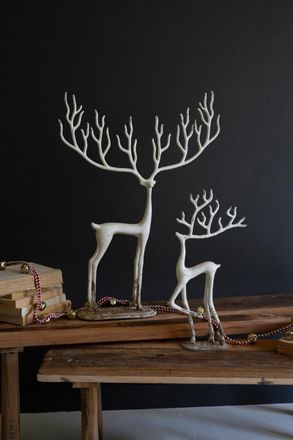 Kalalou Set Of Two White Cast Iron Deer