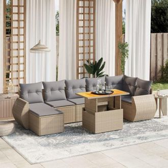 vidaXL Vidaxl - Juego De Sof&aacute;s De Jard&iacute;n Con Cojines Beige 8 Pzas Rat&aacute;n Pe