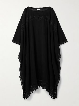 Ulla Johnson Copricostume In Garza Di Cotone Con Finiture In Pizzo Jourdana - Nero