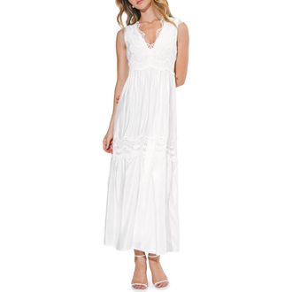 Adelyn Rae Lace Inset Maxi Dress in White at Nordstrom, Size X-Small