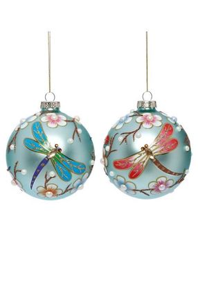 Mark Roberts Dragonfly Floral Ball Ornament, Set of 6 in Frosted Light Blue at Nordstrom