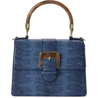 Brahmin Small Hallie Snakeskin Embossed Leather Top Handle Bag in Navy at Nordstrom