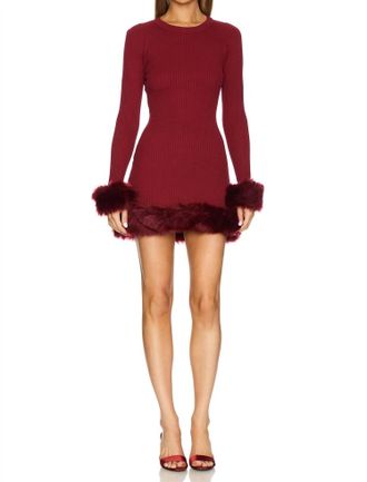 Show me your Mumu Fran Dress With Faux Fur Trim In Cranberry Rib