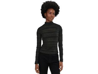 Sanctuary High Crew Lace T-Shirts Womens Clothing Black : LG (US 10-12), Polyester/Spandex