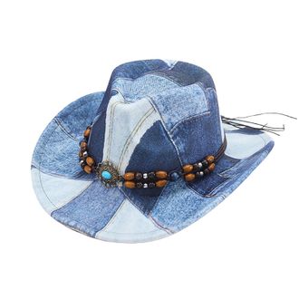 Generic 2025 Oktoberfest- Western Cowboy Hat for Men and Women Stylish Wide Brim Hat with Beaded Band Classic for Outdoor Country Fashion Cowboy and Holster S