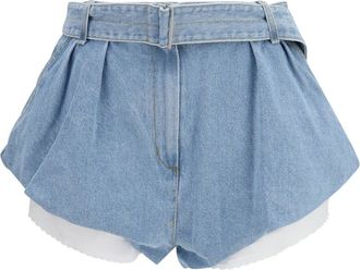 Magda Butrym Womens Flared Denim Shorts With Undershorts - Light Blue Cotton