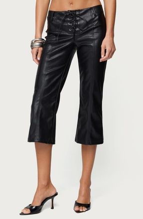 Edikted Lexy Faux Leather Capri Pants in Black at Nordstrom, Size X-Small