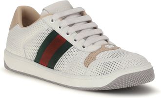 Gucci Womens Screener Leather Sneakers Wh-Np-Wh-Vrv-Gw-Gw-N Wh/np/wh/vrv/gw/gw/n
