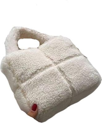 Generic Womens Plush Bags Furry Handbag Womens Handheld Bag Boulder Daily Matching Accessory(White)