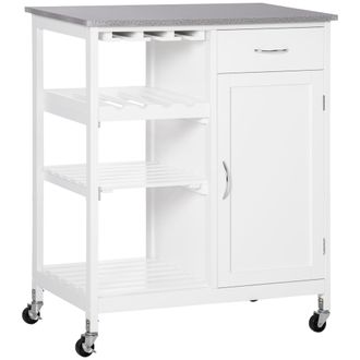 HOMCOM Carro De Cocina Con Ruedas Carrito De Servicio Con 1 Caj&oacute;n Estantes Extra&iacute;bles Botellero Para 4 Botellas Y Armario Para Comedor Sal&oacute;n 76x48x88 Cm