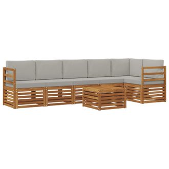 vidaXL Conjunto De Sof&aacute; Seccional Con Coj&iacute;n 7 Pcs Gris Natural Y Claro Vidaxl