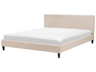 Beliani Cama matrimonial de tejido beige 180x200