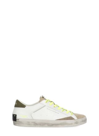 Crime London Ivory Distressed Green Detail Leather Sneakers