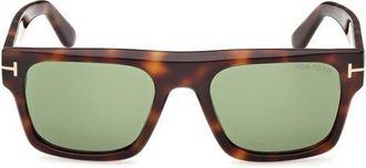 Tom Ford Cyrus 53mm Square Sunglasses in Shiny Havana /Vintage Green at Nordstrom